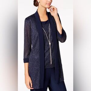 Shimmery Navy Metallic Cami & Sheer Jacket Set